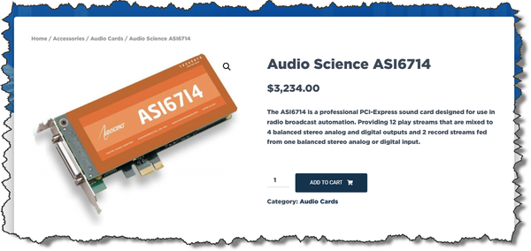 AudioScience ASI6714 Broadcast 4Ch AES Digital & Balanced Analog PCIe Sound Card-www.prostudioconnection.com