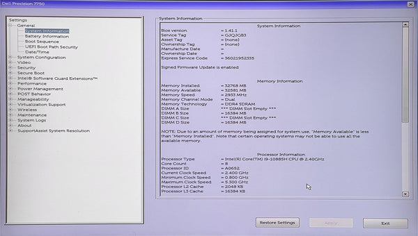 17" 4K Screen! i9 CPU! Dell Precision 7750 2.4GHz 32GB 1TB Quadro T1000 *MINT-*-www.prostudioconnection.com