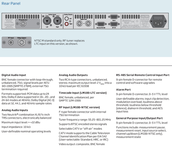 Dolby LM100 LUFS Loudness Meter Broadcast Streaming Podcast AES Digital & Analog-www.prostudioconnection.com