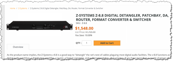 Z-Sys Z-8.8 1U AES Digital Detangler XLR BNC Coax TOSlink Audio Patchbay Router-www.prostudioconnection.com