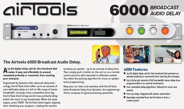 Symetrix Airtools 6000 Broadcast 40 Sec Profanity DUMP Button Delay XLR Balanced-www.prostudioconnection.com