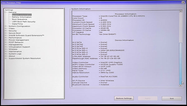 17" 4K Screen! i9 CPU! Dell Precision 7750 2.4GHz 32GB 1TB Quadro T1000 *MINT-*-www.prostudioconnection.com