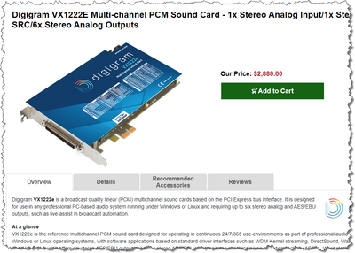 NEW Digigram VX1222e 12 Channel AES Digital/Analog 192kHz Broadcast Sound Card-www.prostudioconnection.com