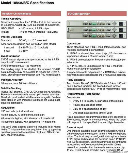 Arbiter Systems 1084B Opt20 UPGRADED GPS Clock LCD Display ST Fiber Optic IRIG-B [Refurbished]-www.prostudioconnection.com