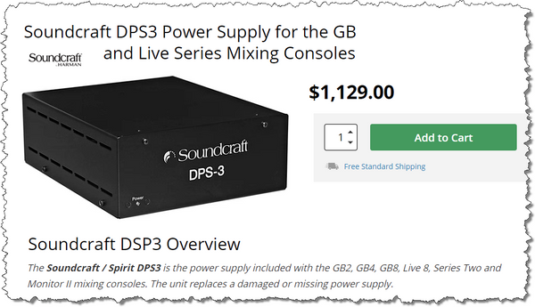 Soundcraft Spirit RW8032 DPS3 Console Power Supply GB8 Live 8 Series Two DPS-3 [Used]-www.prostudioconnection.com