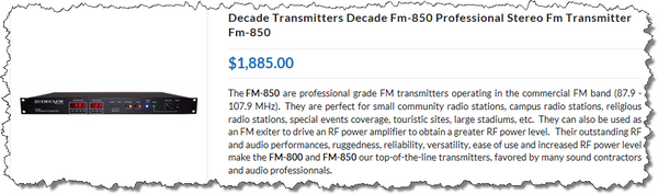 Decade FM-800 1.8W Broadcast Mono Transmitter Exciter LPFM Frequency Agile LP-www.prostudioconnection.com