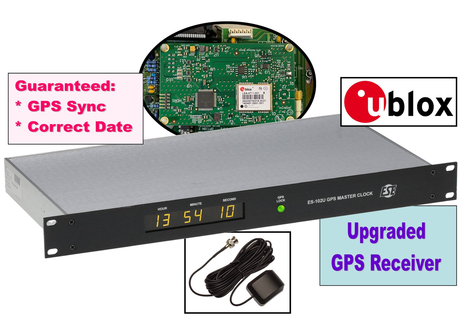 ESE ES-102U UPGRADED ublox GPS SMPTE/EBU TC90 Timecode LED Clock Time Receiver [Used]-www.prostudioconnection.com