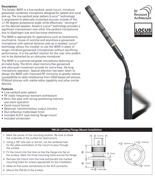 CAD Audio Astatic 905R 11" Flexible Gooseneck Condenser Shotgun Microphone - NEW-www.prostudioconnection.com