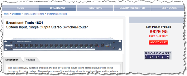 Broadcast Tools 16x1 Stereo Audio Matrix Switcher/Router Automation GPI RS-232-www.prostudioconnection.com