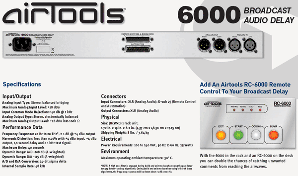 Symetrix Airtools 6000 Broadcast 40 Sec Profanity DUMP Button Delay XLR Balanced-www.prostudioconnection.com