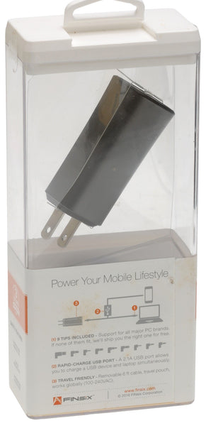 FINsix Dart 65W Gunmetal Compact Lightweight Travel Laptop Charger w/ Tips - NEW [New]-www.prostudioconnection.com