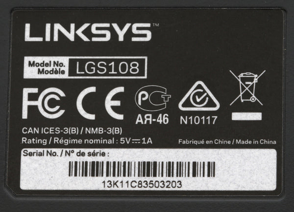 Linksys LGS108 8-port 1000Mbps Business Gigabit Desktop Switch w 5V Power Supply-www.prostudioconnection.com