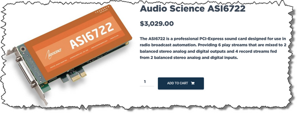 AudioScience ASI6722 Broadcast 2+2 Channel AES & Balanced Analog PCIe Sound Card-www.prostudioconnection.com