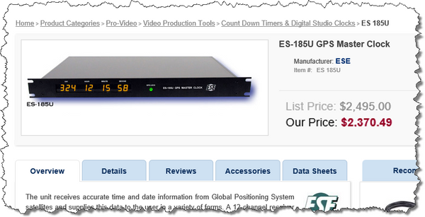 ESE ES-185U GPS Satellite SMPTE/EBU TC90 Serial Timecode Source LED Atomic Clock [Used]-www.prostudioconnection.com