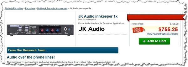 JK Audio Innkeeper 1x Digital Hybrid Broadcast Phone Audio Console Interface IFB-www.prostudioconnection.com