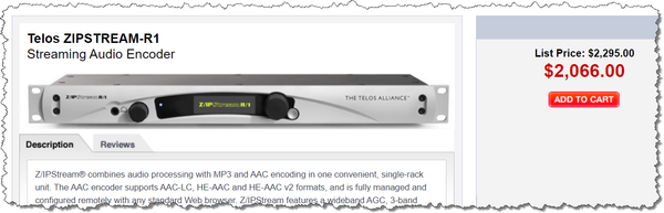 Telos Z/IPStream ProSTREAM AoIP IP HE-AAC Shoutcast Internet Streaming MP3 Codec-www.prostudioconnection.com