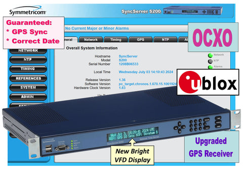 Symmetricom SyncServer S200 OCXO ublox UPGRADED GPS NTP Network Time Server