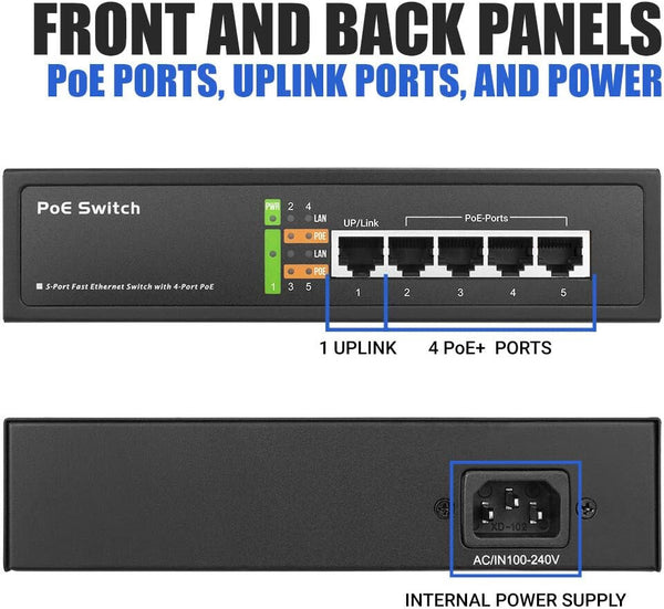 BV-Tech 5 Port POE-SW501 Network Switch 65W 48V 802.3af Power Over Ethernet NEW! [New]-www.prostudioconnection.com
