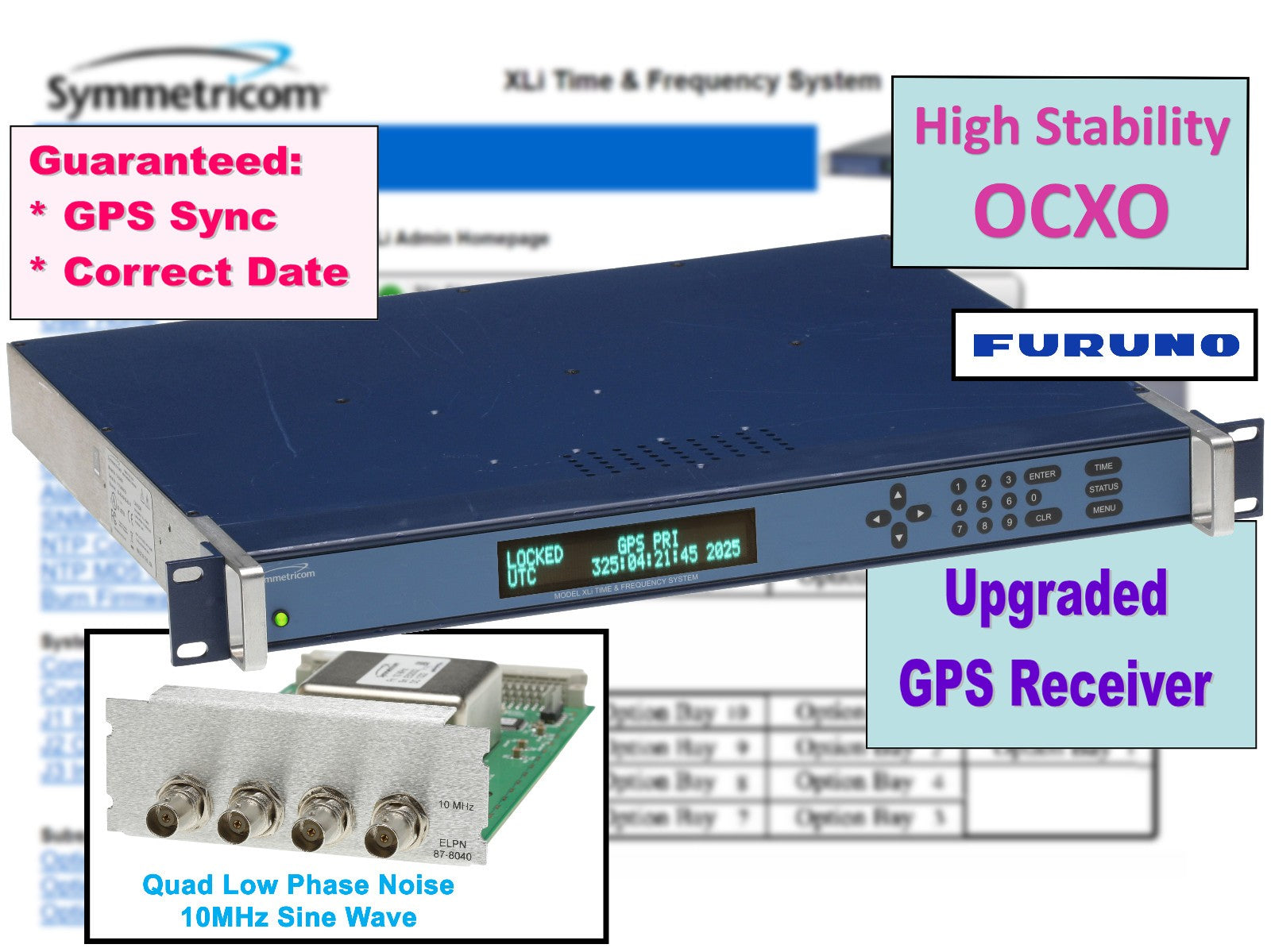 Symmetricom XLi High Stab. OCXO UPGRADED GPS 10MHz Oscillator NTP Time Server-www.prostudioconnection.com