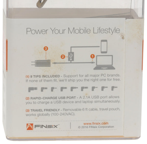 FINsix Dart 65W Gunmetal Compact Lightweight Travel Laptop Charger w/ Tips - NEW-www.prostudioconnection.com