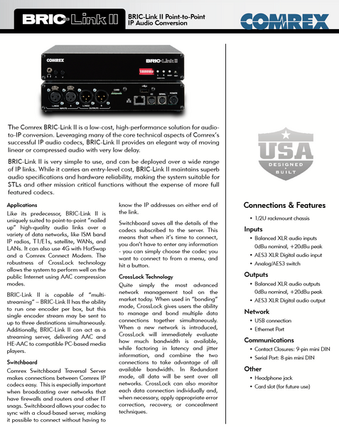 Comrex BRIC-Link II Broadcast Audio Over IP Duplex Digital Codec w/ Opus & AAC [Used]-www.prostudioconnection.com