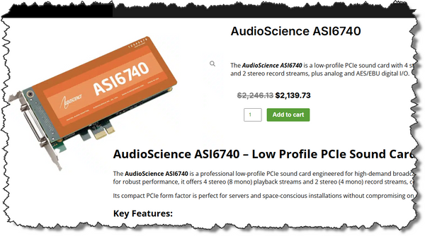 AudioScience ASI6740 Broadcast 4 Channel In/Out Balanced Analog PCIe Sound Card-www.prostudioconnection.com