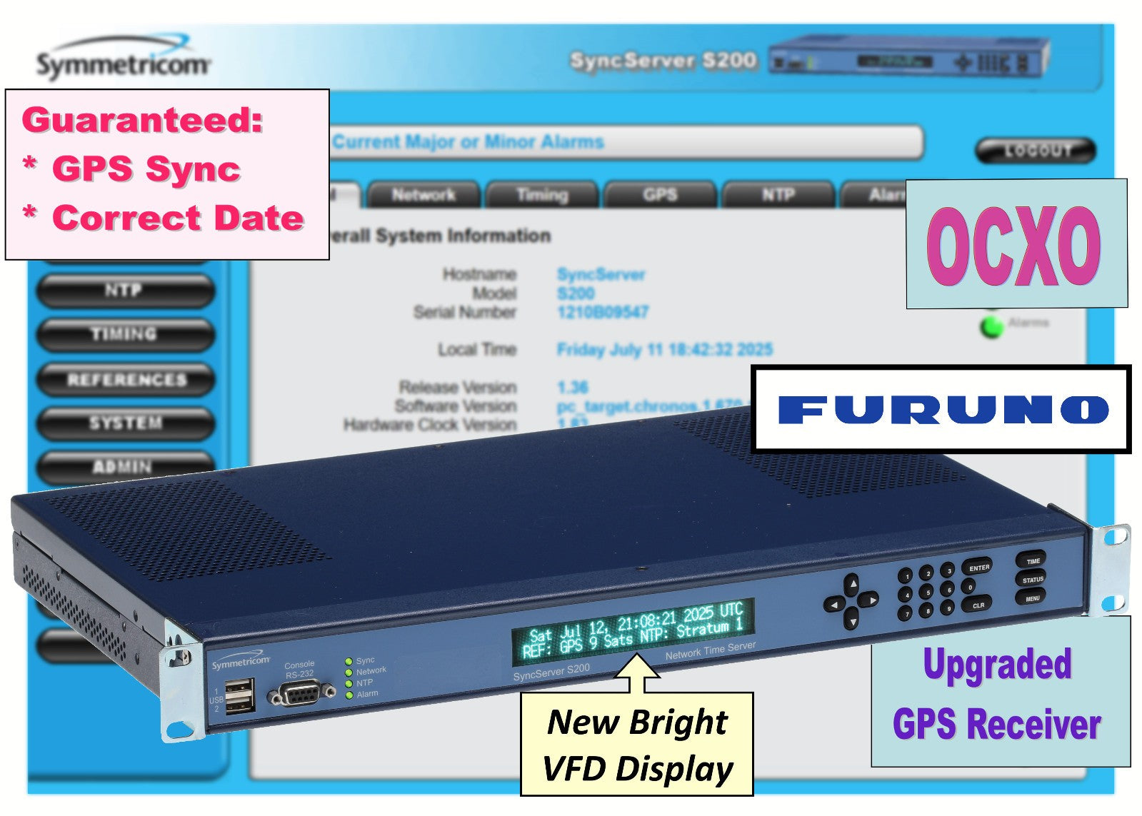 Symmetricom SyncServer S200 OCXO Furuno UPGRADED GPS NTP Network Time Server-www.prostudioconnection.com