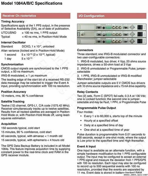 Arbiter Systems 1084B Opt 27 8x IRIG-B UPGRADED ublox GPS Clock LCD Display 1PPS [Refurbished]-www.prostudioconnection.com