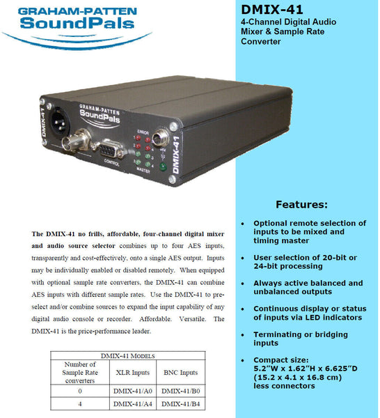 Graham Patten SoundPals DMIX-41/B4 SRC AES Digital Audio Combiner Utility Mixer-www.prostudioconnection.com