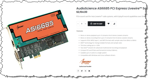Audioscience ASI6685 PCIe Livewire Broadcast 8 Channel Multichannel Sound Card-www.prostudioconnection.com