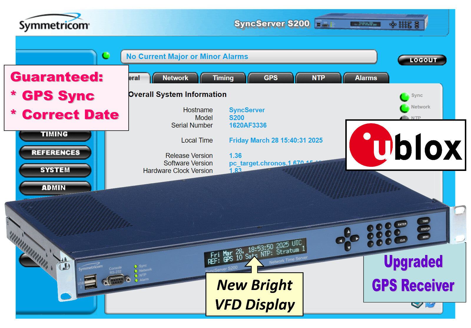 Symmetricom SyncServer S200 ublox UPGRADED GPS NTP Server Network Time Clock-www.prostudioconnection.com