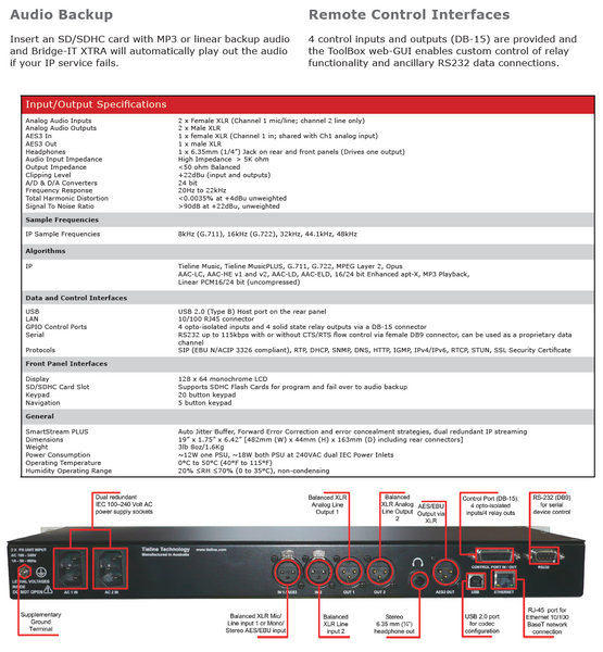 Tieline Bridge-IT XTRA TLB5150 Audio Over IP Codec Internet AoIP SIP Endpoint-www.prostudioconnection.com