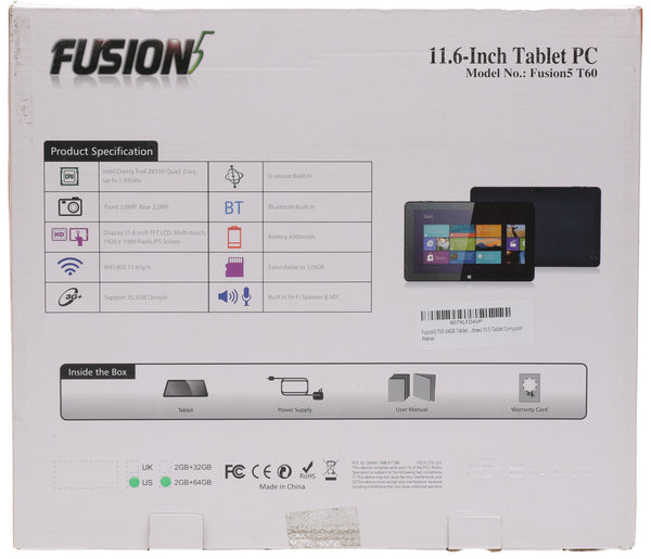 Fusion5 11.6” T60 Intel Z8350 64GB FHD 1920 x 1080 Tablet PC Windows 10 w/ PSU [Used]-www.prostudioconnection.com