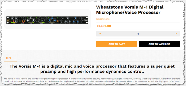 Wheatstone Vorsis M-1 AES Digital Voice Processor Preamp M1 ** NO ETHERNET ** [Used]-www.prostudioconnection.com
