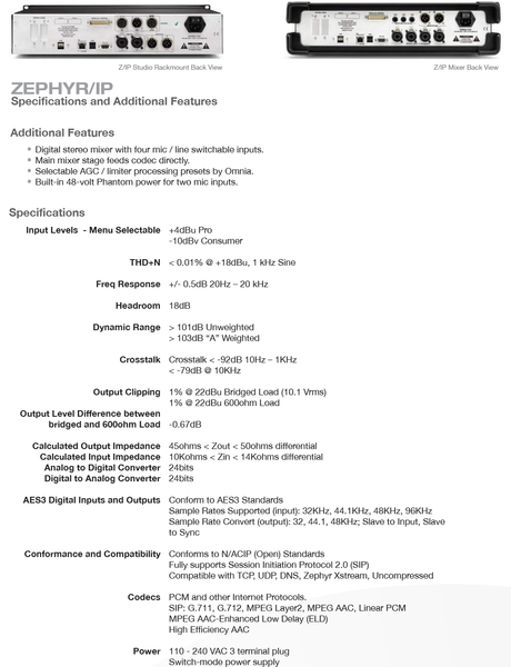 Telos Zephyr IP Audio Over IP AAC Codec Internet AES AoIP Transmission Endpoint-www.prostudioconnection.com