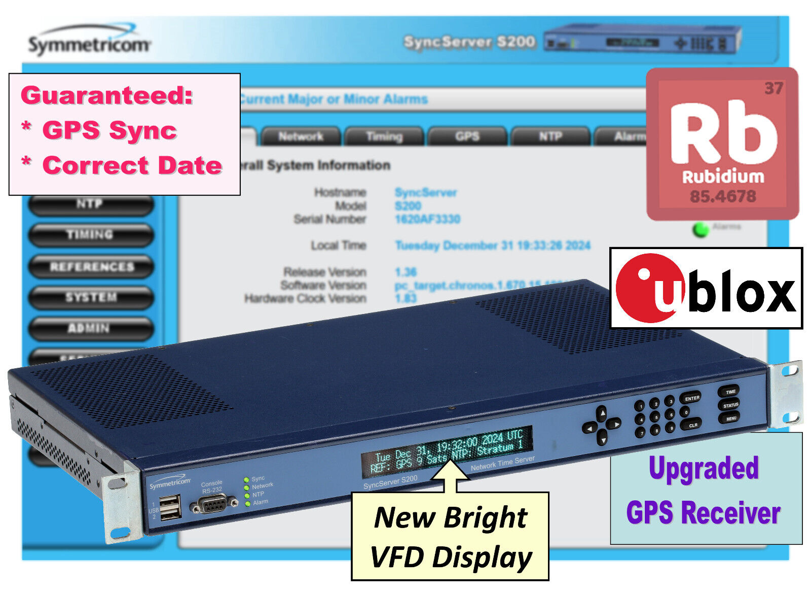 Symmetricom SyncServer S200 Rubidium ublox UPGRADED GPS NTP Network Time Server-www.prostudioconnection.com