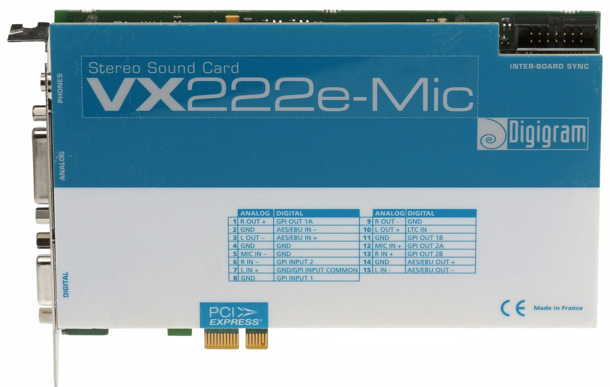 Digigram VX222e Mic 192KHz 24bit AES Digital Broadcast Audio PCIe Card ...