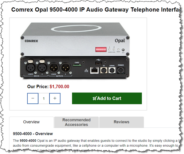 Comrex Opal Broadcast Digital Wideband Codec 2-Line Opus Audio Over IP Endpoint-www.prostudioconnection.com