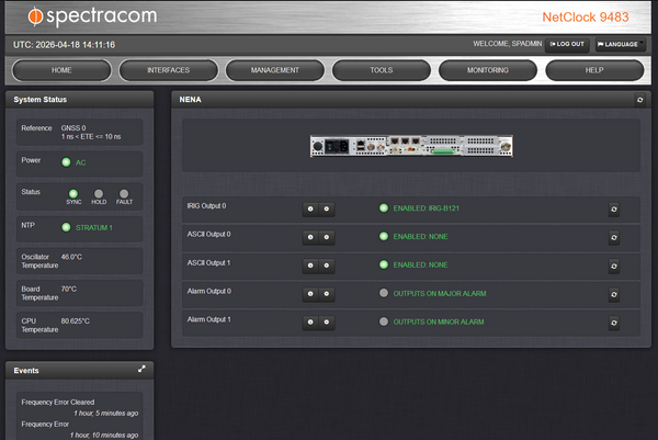 Spectracom 9483 OCXO GPS NENA ASCII NetClock NTP Network Time Server 10MHz 1PPS-www.prostudioconnection.com