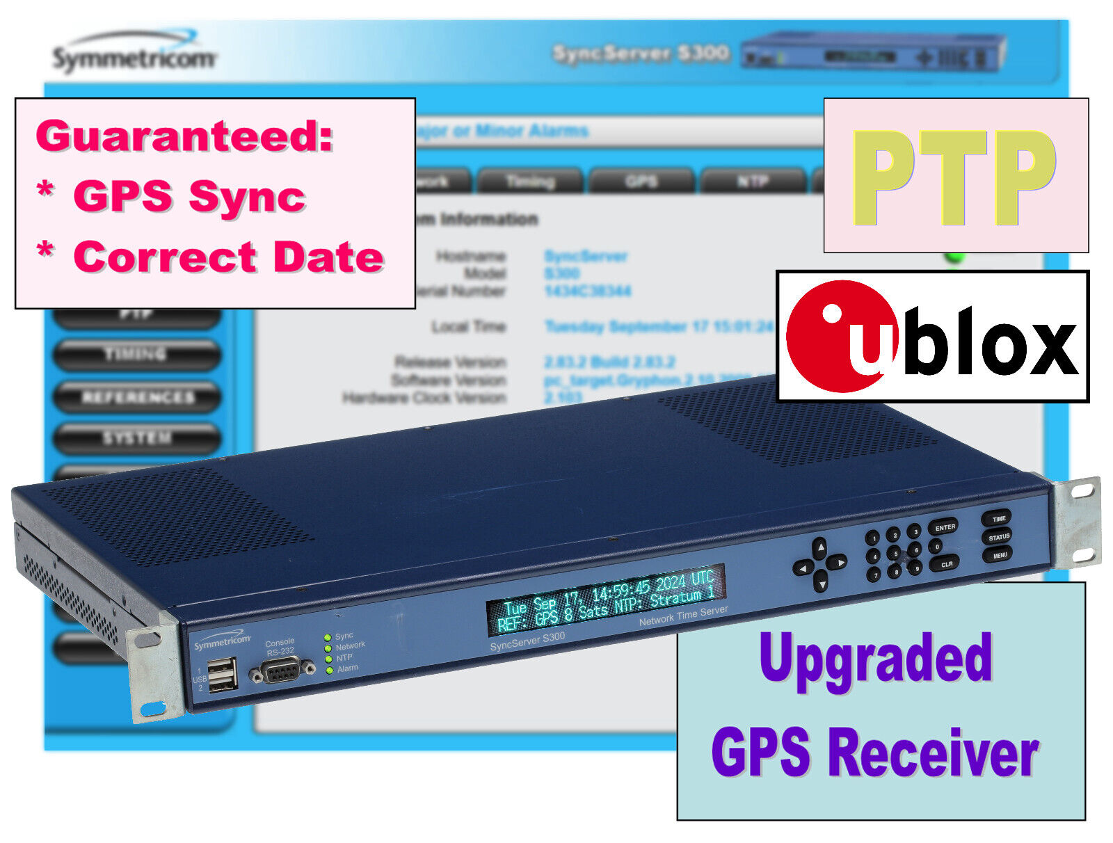 Symmetricom SyncServer PTP S300 UPGRADED GPS IEEE-1588 NTP Network Time Server-www.prostudioconnection.com