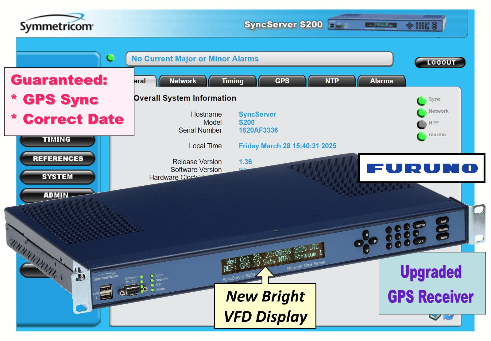 Symmetricom SyncServer S200 Furuno UPGRADED GPS NTP Server Network Time Clock-www.prostudioconnection.com