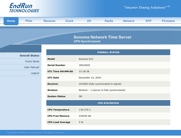 Endrun Technologies Sonoma D12 GPS OCXO NTP Network Time Server w HTTP & Dual AC-www.prostudioconnection.com