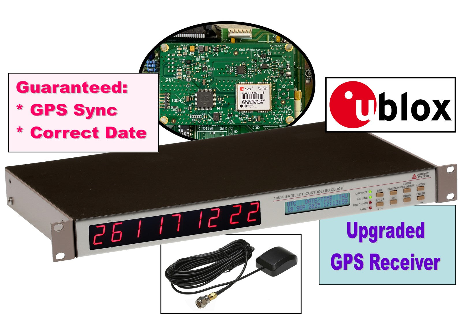 Arbiter Systems 1084C UPGRADED ublox GPS LED Clock Time Display IRIG-B Timecode [Refurbished]-www.prostudioconnection.com
