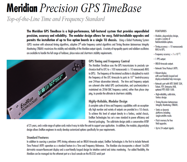 Endrun Technologies Meridian GPS NTP Network Time Server Clock w/ Telco Timebase-www.prostudioconnection.com