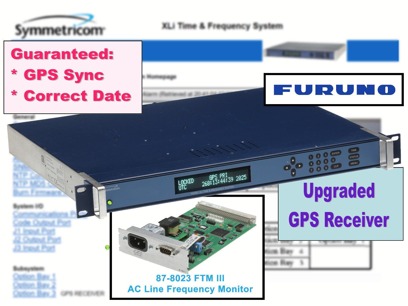 Symmetricom XLi FTM III UPGRADED Furuno GPS NTP Time Server 10MHz Oscillator PPO-www.prostudioconnection.com