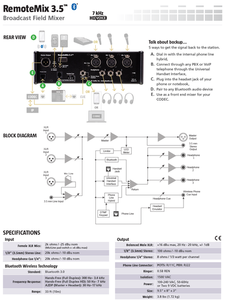 JK Audio RemoteMix 3.5 Bluetooth Broadcast Remote Mixer Cellphone Hybrid - NEW-www.prostudioconnection.com