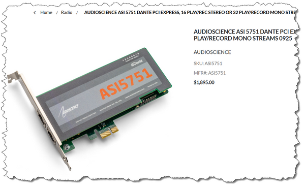 AudioScience ASI5751 Audinate Dante PCIe Sound Card 16 Record + 16 Play Channels-www.prostudioconnection.com