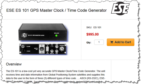 ESE ES-101 GPS SMPTE/EBU TC90 ASCII RS232 Serial Timecode Generator Source Clock [Used]-www.prostudioconnection.com