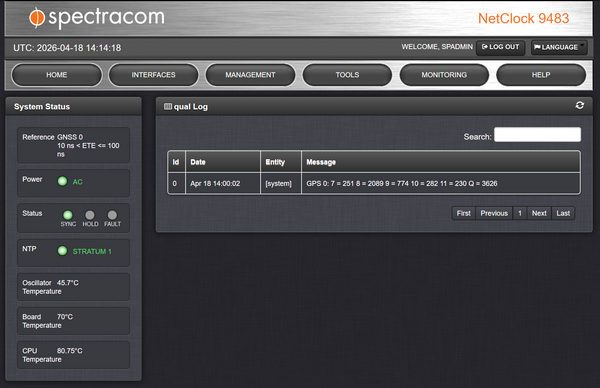 Spectracom 9483 OCXO GPS NENA ASCII NetClock NTP Network Time Server 10MHz 1PPS-www.prostudioconnection.com