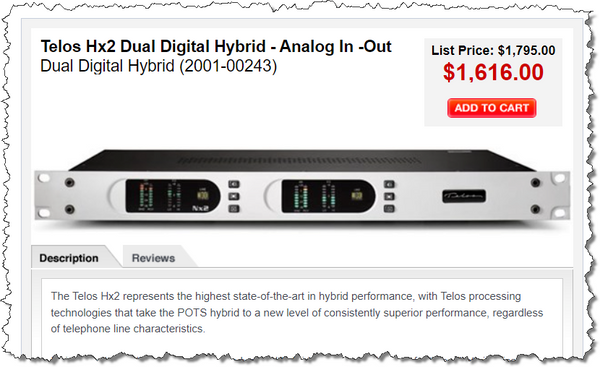 Telos HX2 Dual Digital Hybrid Broadcast Phone Line Audio Interface 2 Lines HX-2-www.prostudioconnection.com